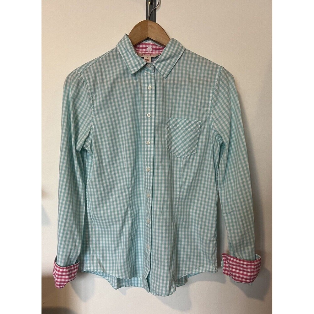 Brooks Brothers Red Fleece Blue Pink Gingham Button Down Blouse Size 6